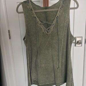 Rock & Republic Olive Lace Up Tank